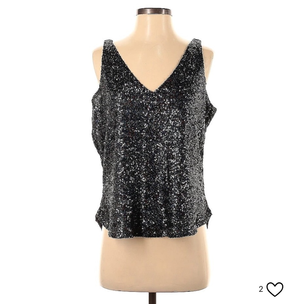 NWT ANN TAYLOR LOFT S black sequin sparkle top - Picture 1 of 2